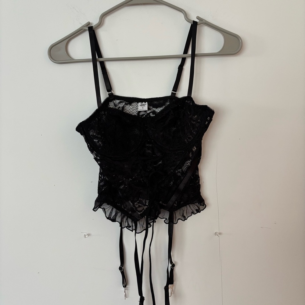 tiger mist black lace wired corset cropped bralette top🖤